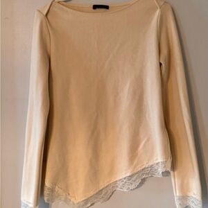 Zara Cream Lace Trim Asymmetrical Knit Top Size Small Coquette Balletcore